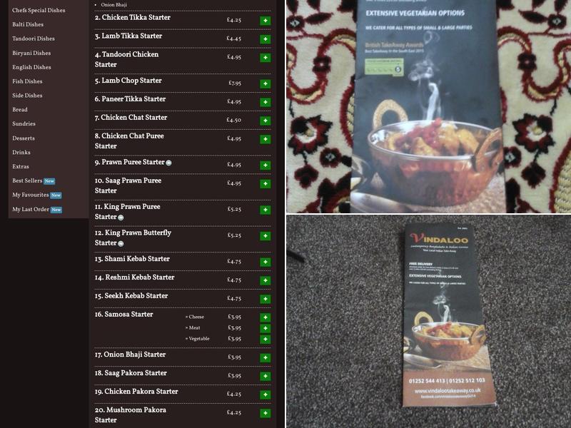Vindaloo Indian Takeaway (Farnborough) Menu