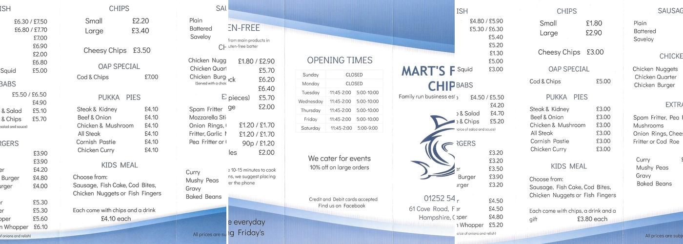 Marts Fish And Chips Menu