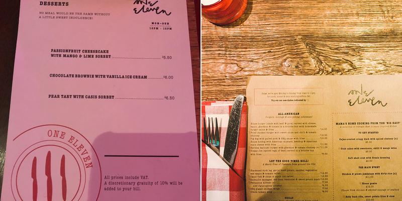 One Eleven Menu
