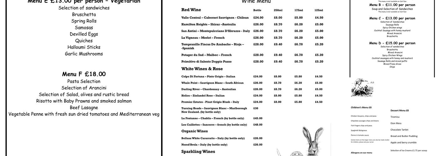 Hare & Hounds Menu
