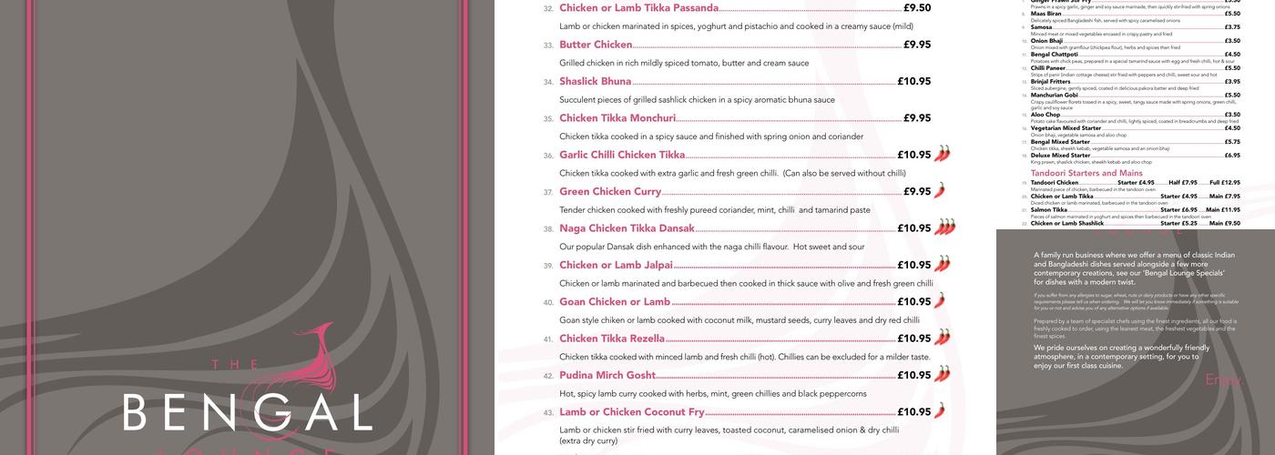 The Bengal Lounge Menu