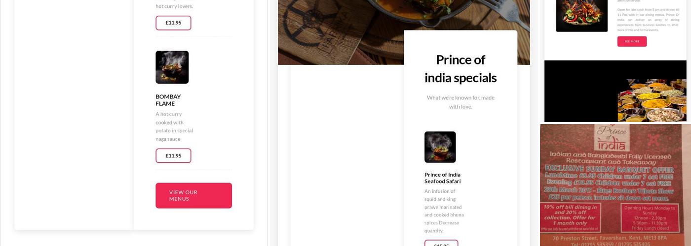 Prince of India Menu