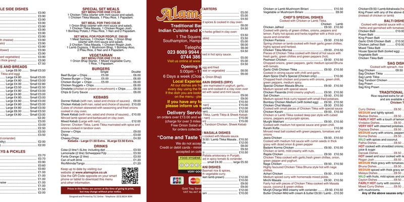 Alam Spice Menu