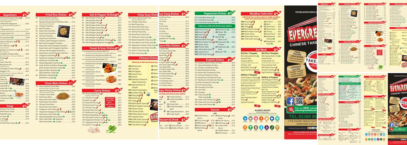 Evergreen Chinese Takeaway Menu