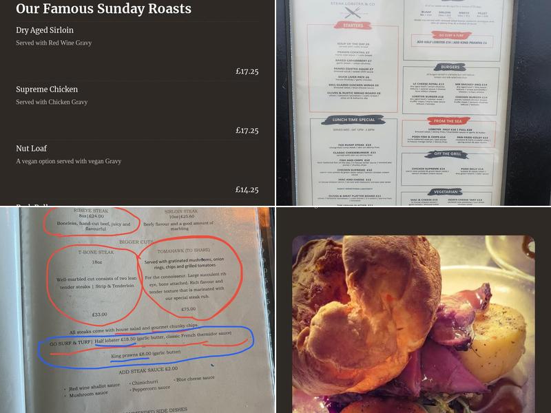 Steak Lobster & Co Menu