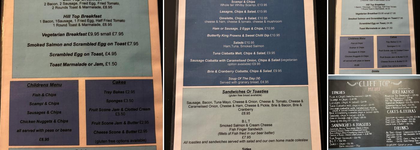 Cliff Top Cafe Menu