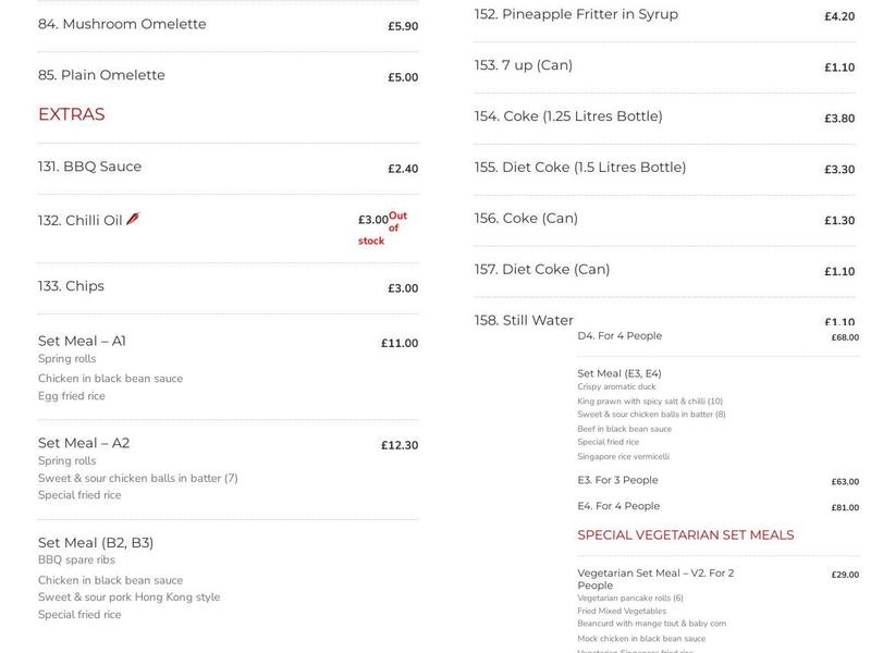 Master Wong Chinese Takeaway Menu