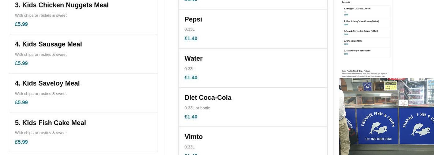 Frankie fish and chips Menu