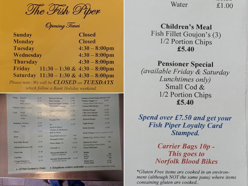 The Fish Piper Menu