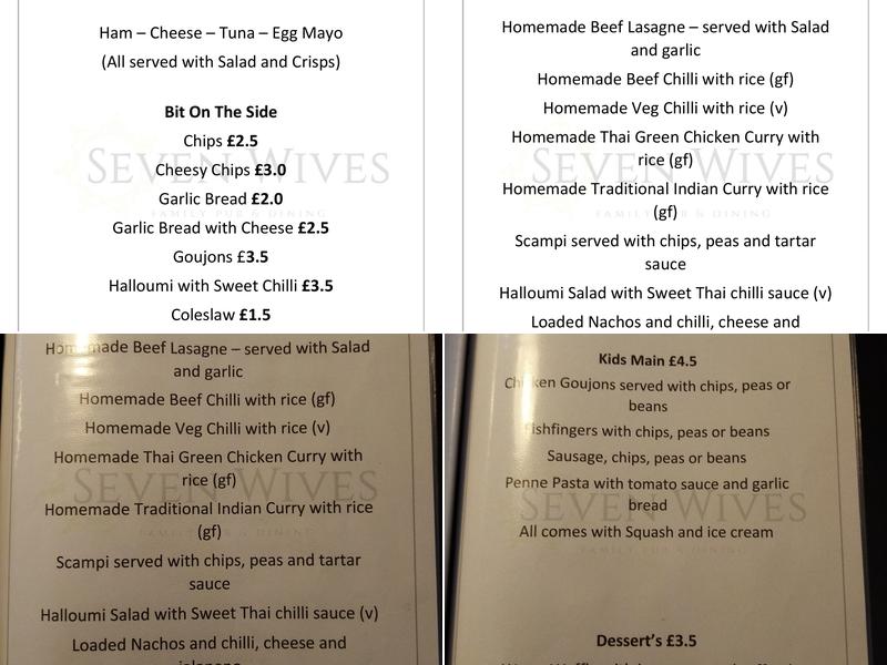 The Seven Wives Menu