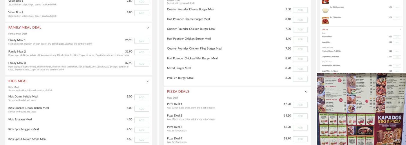 Kapados BBQ & PIZZA Menu