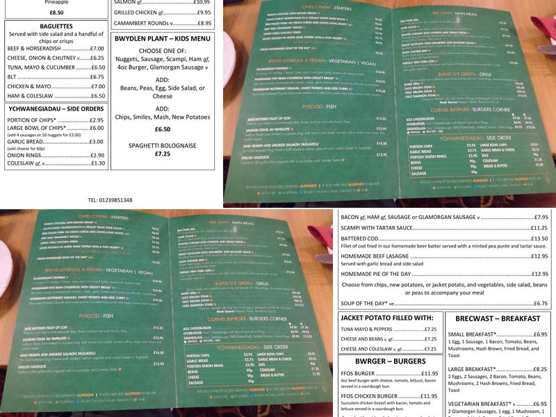 Ffostrasol Arms Menu