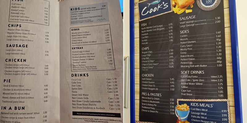 Cook's of Filey Menu