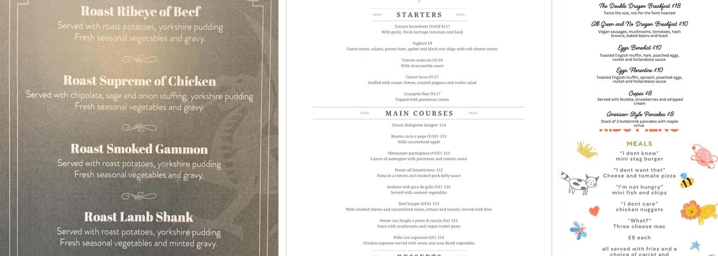 The Green Dragon Menu