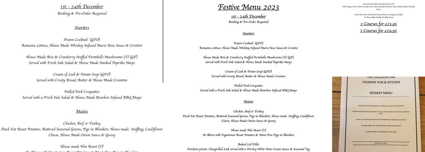The Chequers Inn Menu