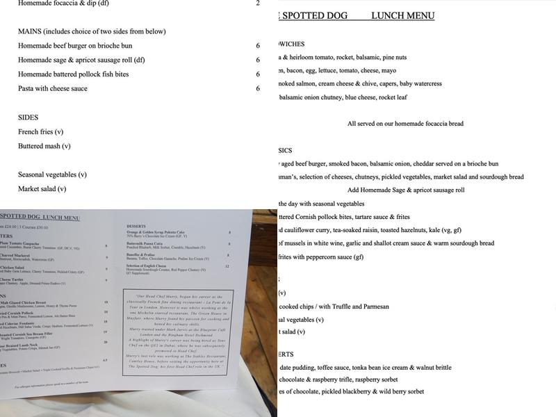 The Spotted Dog Menu