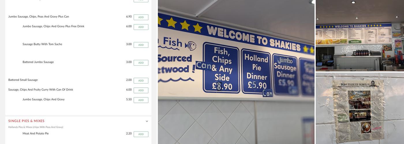 Shakies Chippy Menu