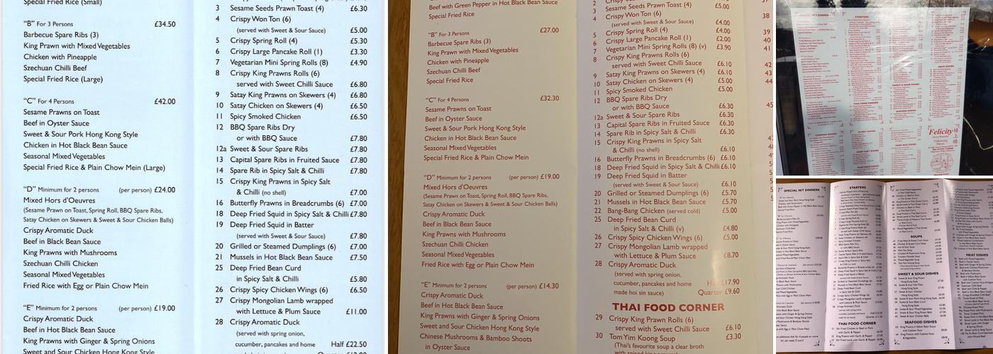 Felicity Chinese Restaurant Menu