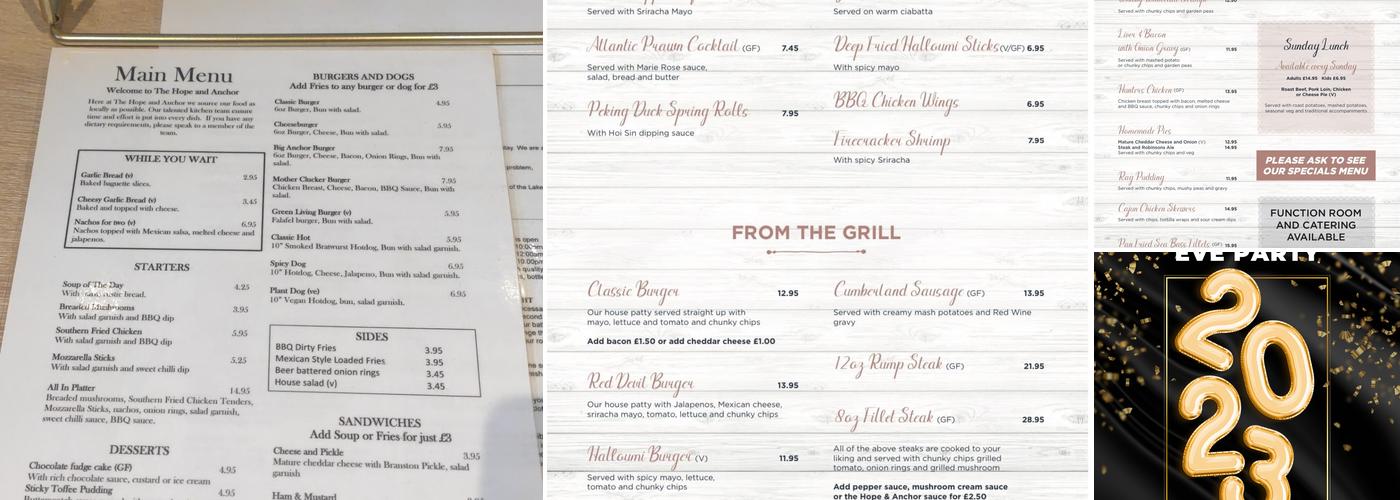 Hope & Anchor Menu