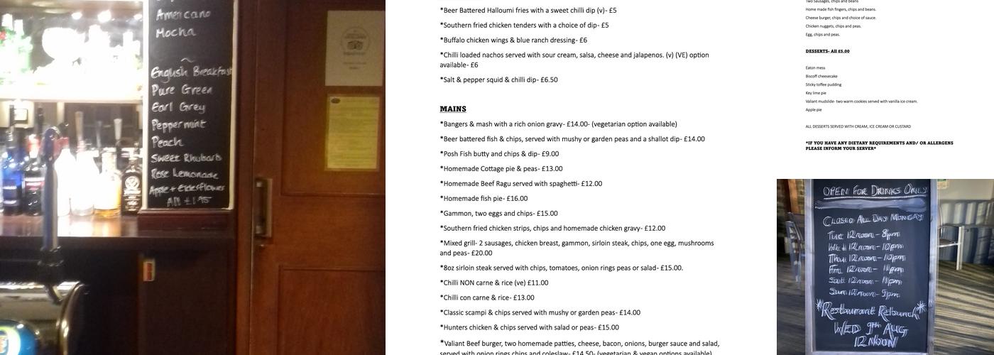 The Valiant Sailor Menu