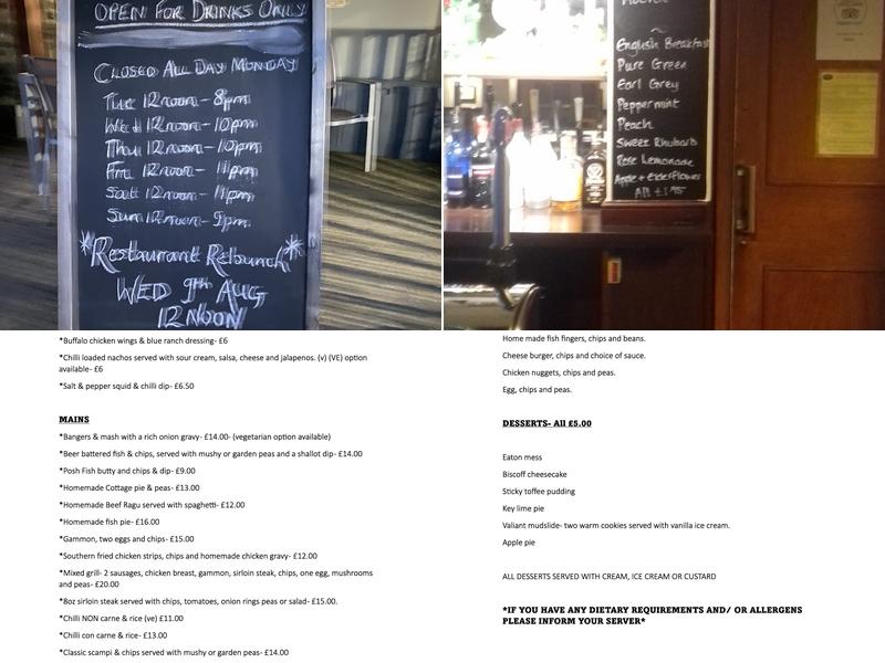 The Valiant Sailor Menu