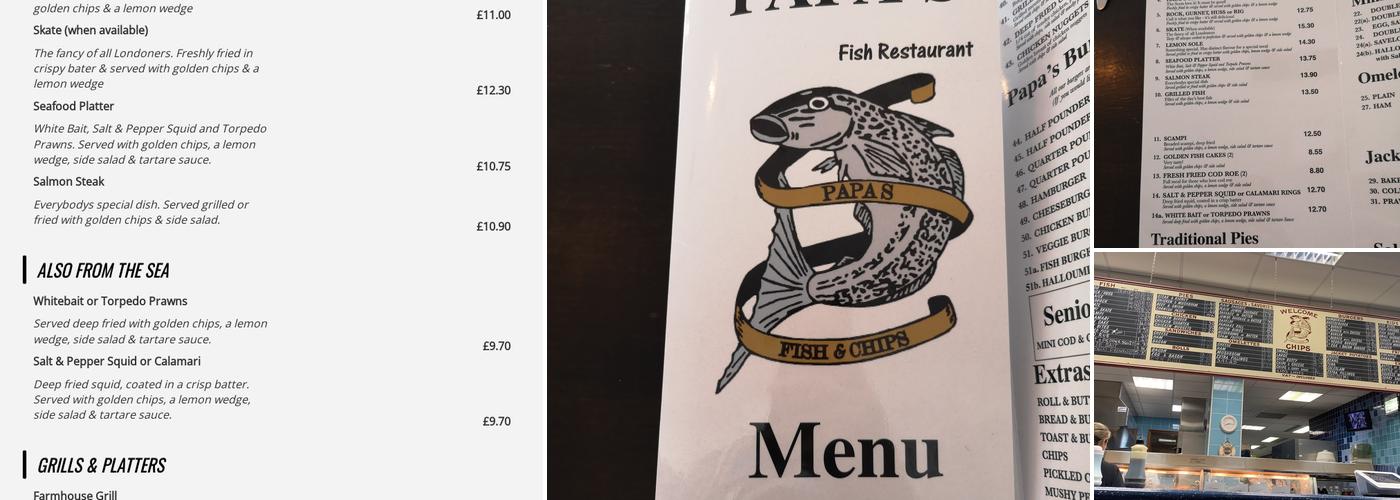 Papa's Fish Restaurant and Takeaway Menu