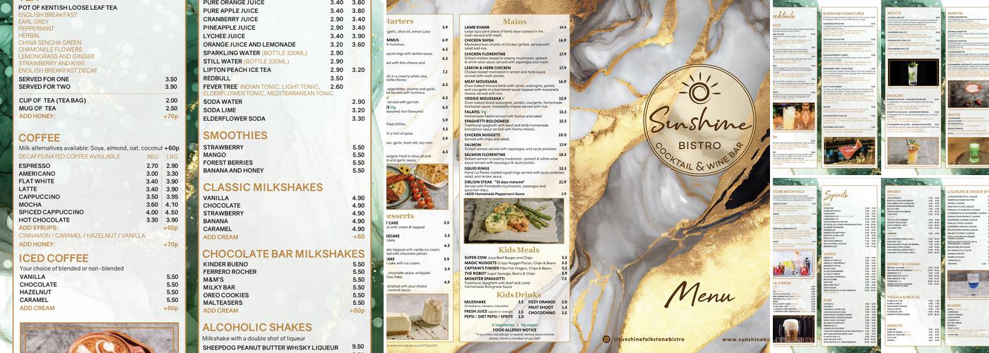 Sunshine Folkestone Bistro Menu
