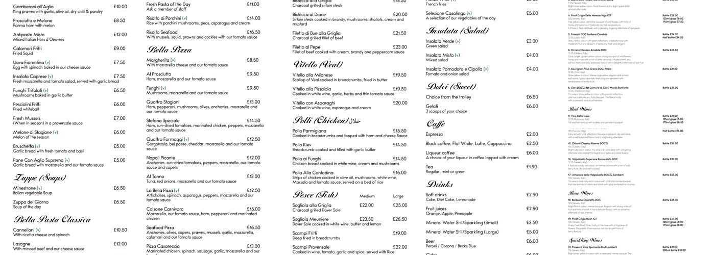 Bella Pizza & Pasta Menu