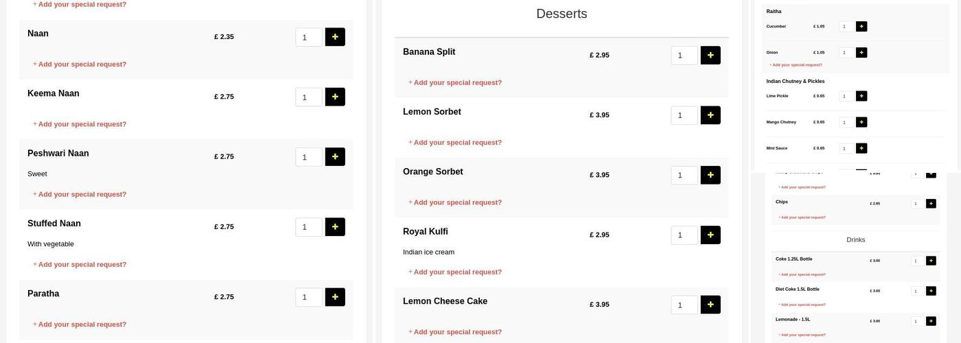 The Prince Of India Restaurant Menu