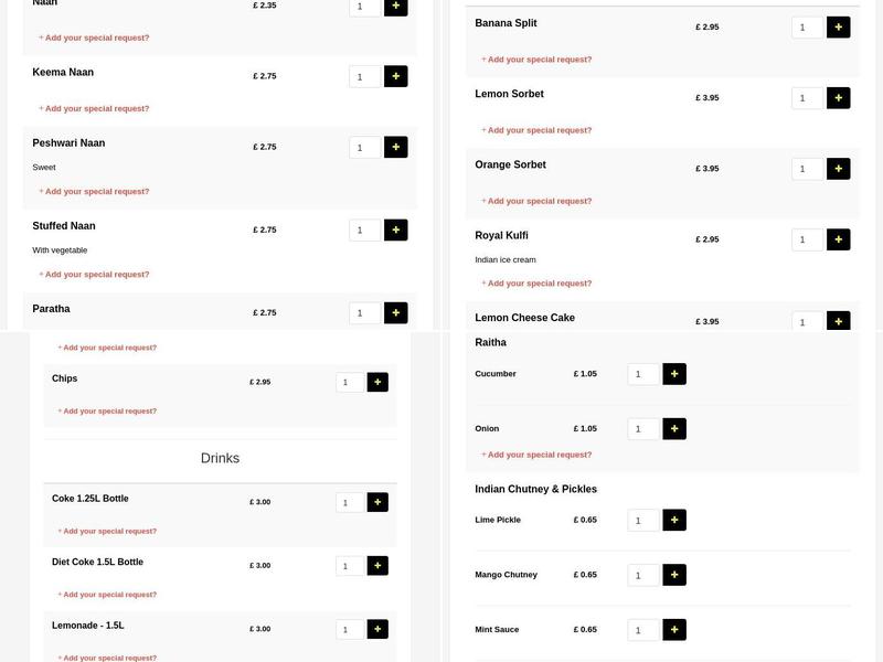 The Prince Of India Restaurant Menu