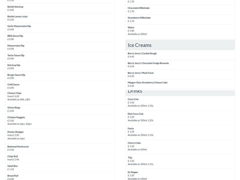 Cheriton Fish Bar Menu