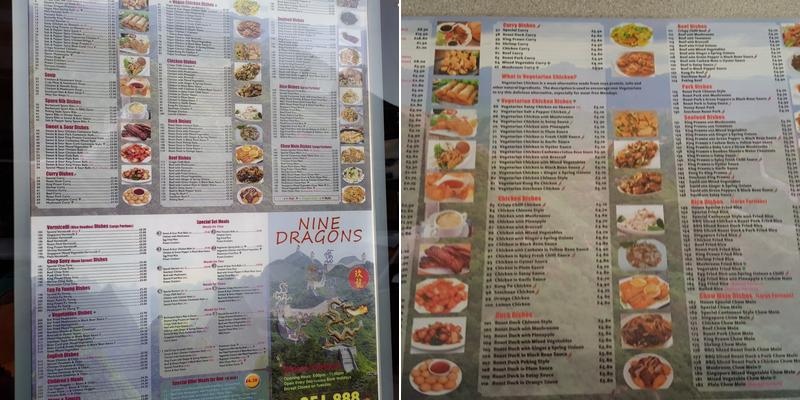 Nine Dragons Chinese Takeaway Menu