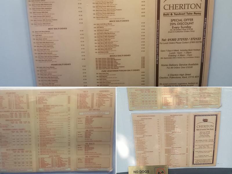 Cheriton Balti & Tandoori Indian Takeaway Menu