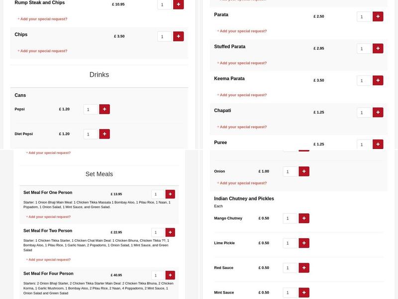 The Prince of India Menu