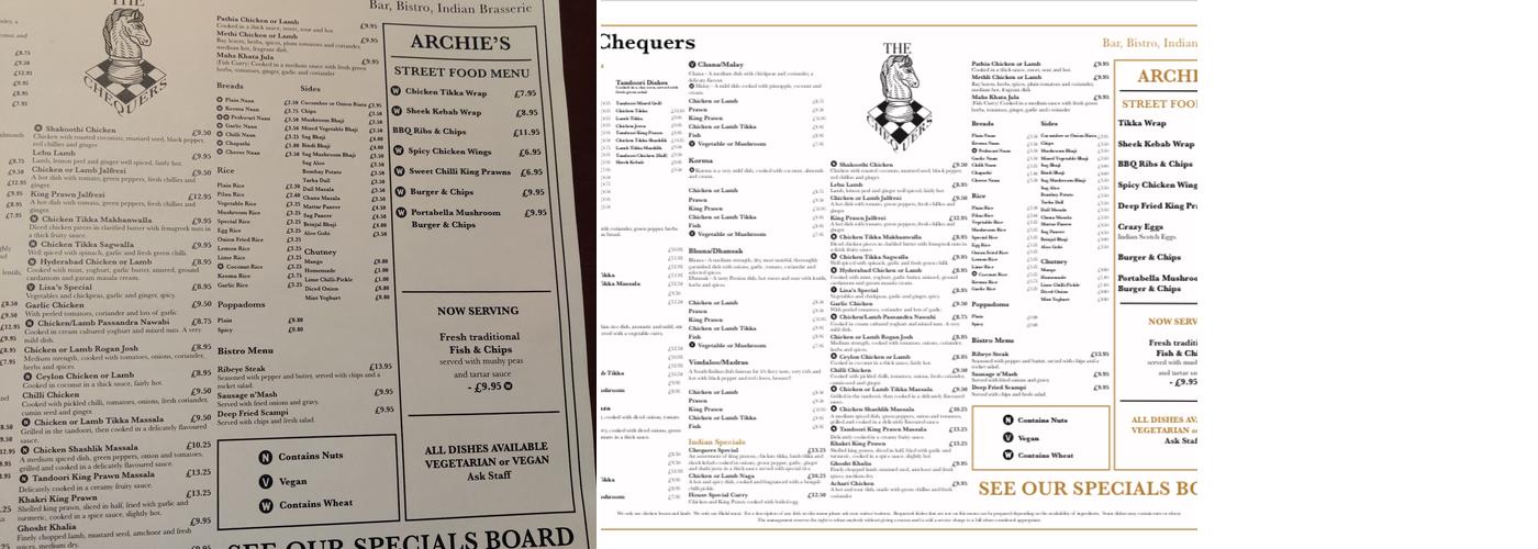 The Chequers Menu