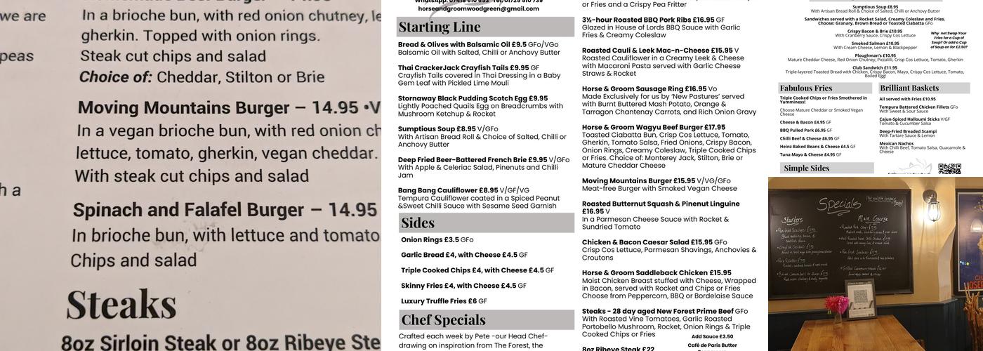 The Horse & Groom Menu