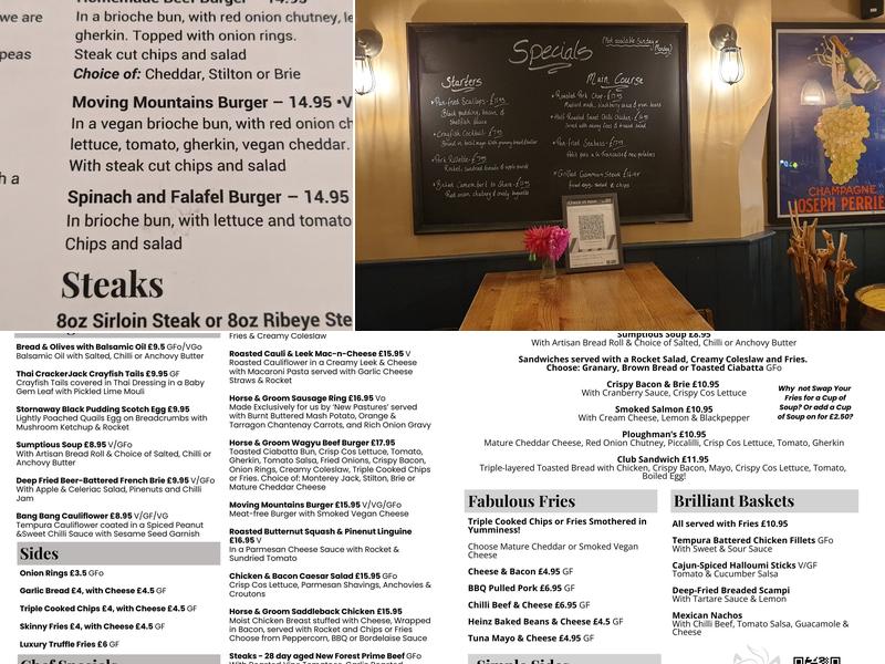 The Horse & Groom Menu