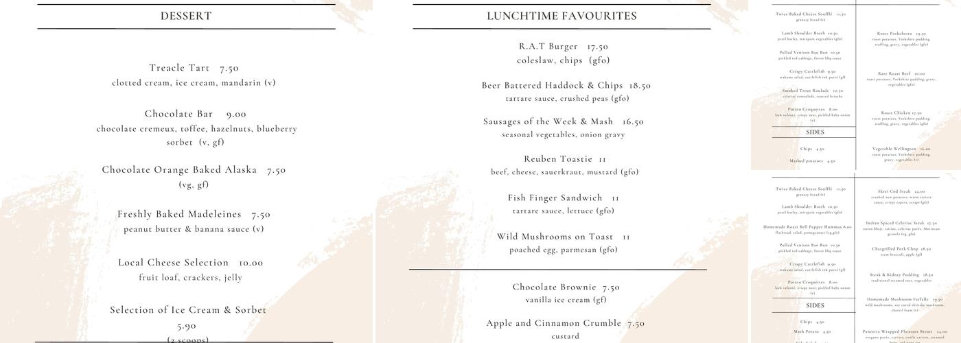 The Rose and Thistle Menu