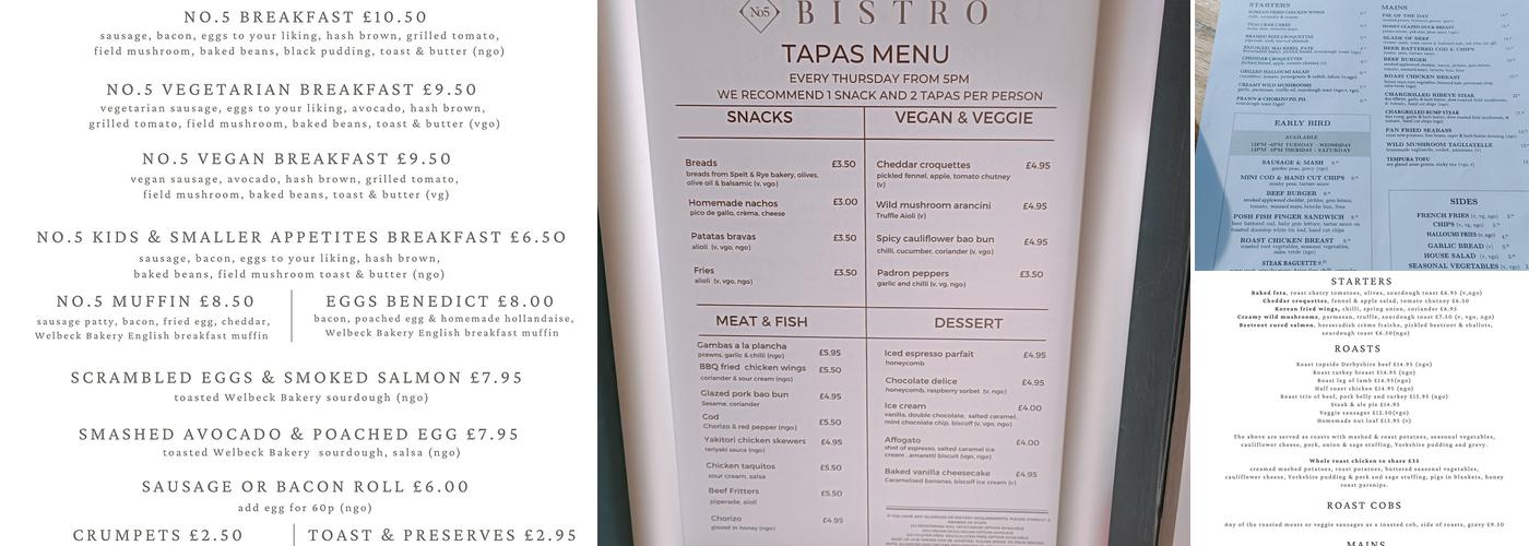 No 5 Bistro Menu