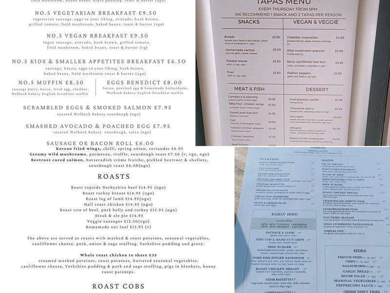 No 5 Bistro Menu