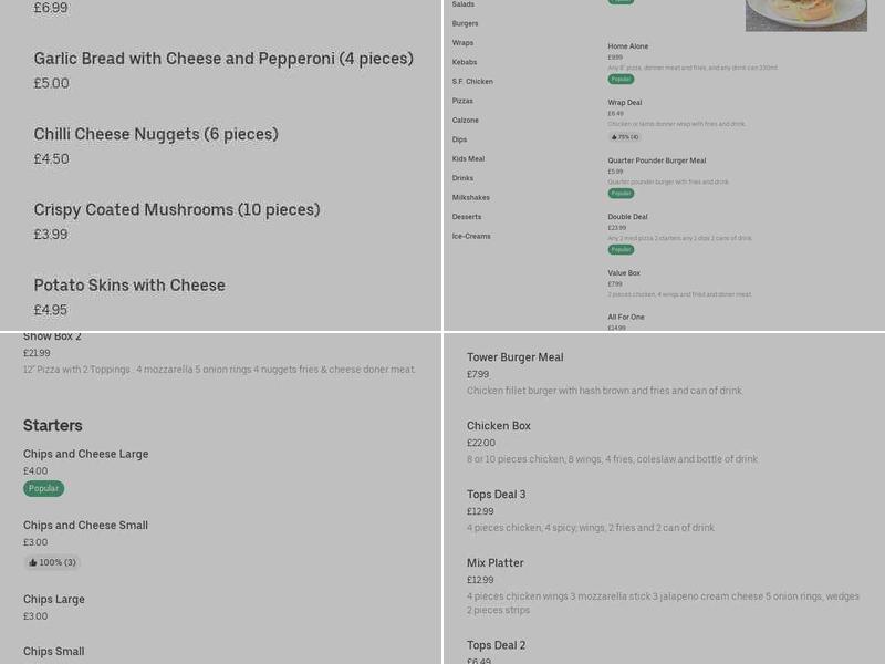 Tops Pizza & Chicken Menu