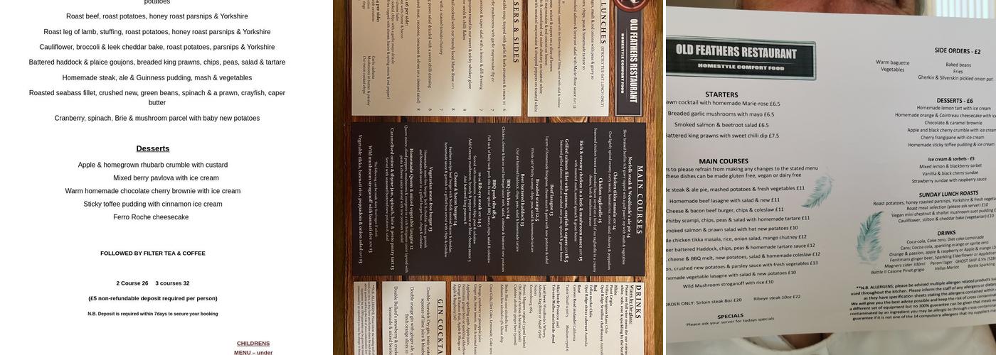 The Old Feathers Menu