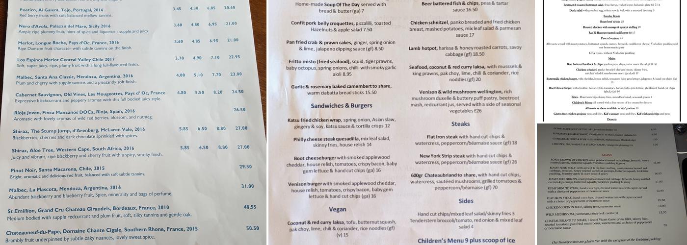 The Old Boot Inn Menu