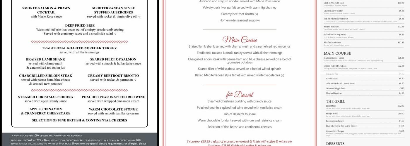 Avenue Bistro Menu