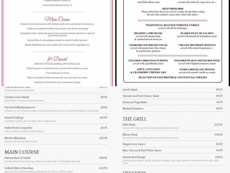 Avenue Bistro Menu