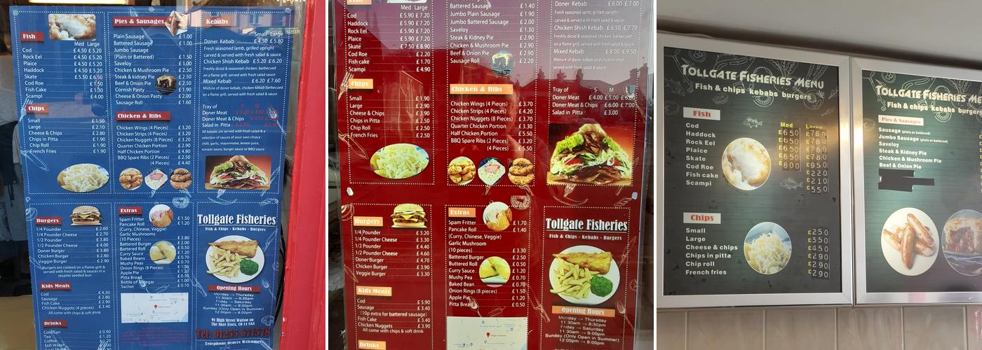 Tollgate Fisheries Menu