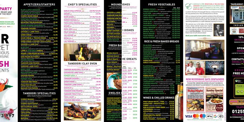 British India Restaurant Menu