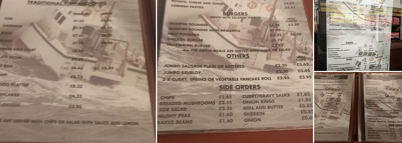 Yates Fish Bar Menu