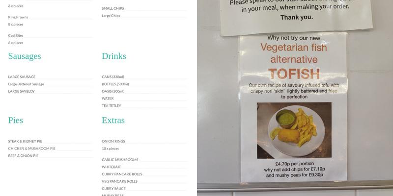 Young's Other Plaice Menu