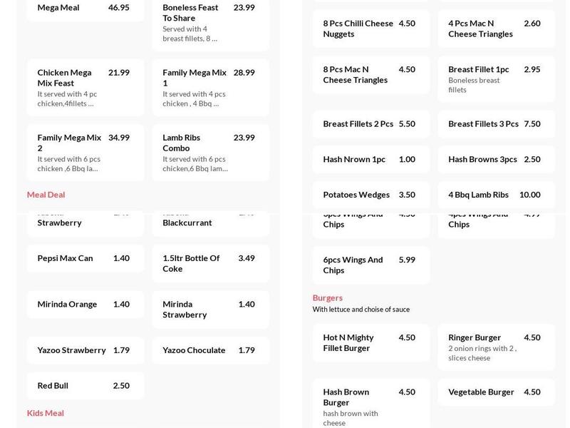 Walton Fried Chicken Menu